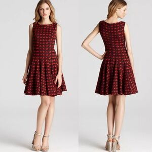 Issa London Sleeveless Fit & Flare Dress, Red/Navy Printed Jacquard | Size 6
